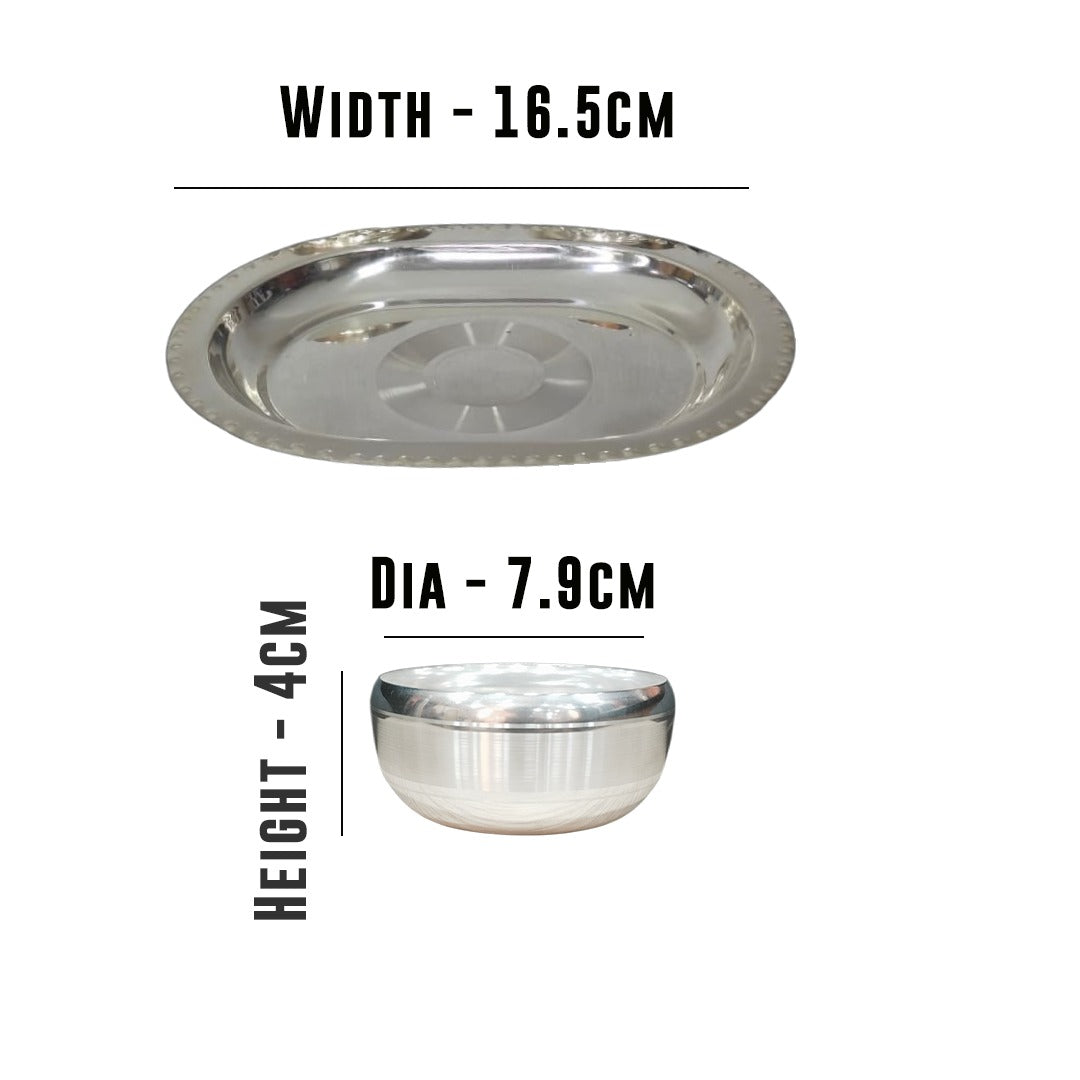 MM SS Silver Coating Oval Tray With 2 Manchurian Bowl 648
