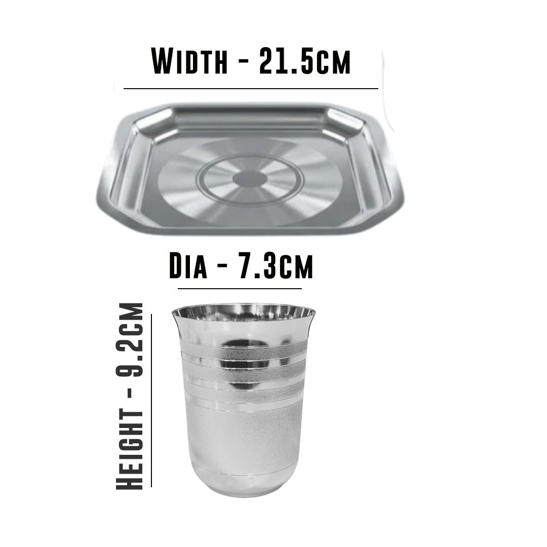 MM SS Silver Coating Square Tray With 4 Frost Tumbler 647