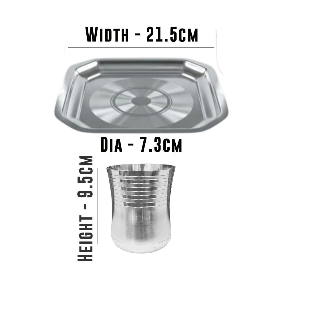 MM SS Silver Coating Square Tray With 4 Damroo Tumbler 649