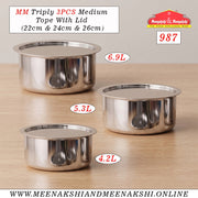 MM Triply 3PCS Medium Tope With Lid (22cm & 24cm & 26cm)