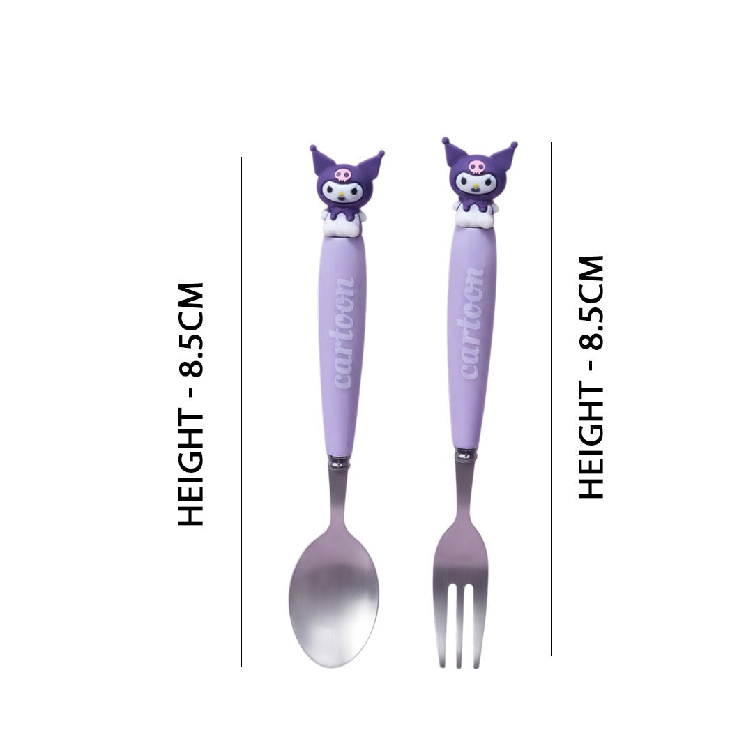 Cartoon 2PCS Spoon & Fork Set Kuromi Violet 1063