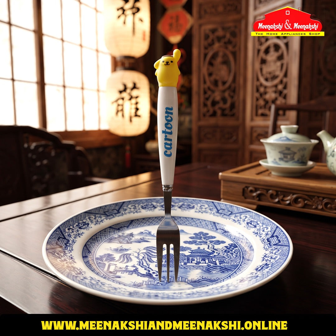 Cartoon 2PCS Spoon & Fork Set Yellow Bunny White 1065
