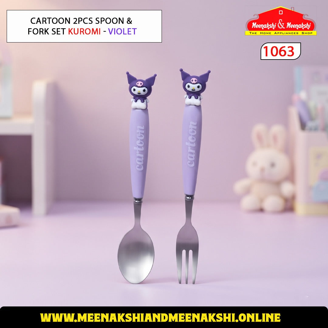 Cartoon 2PCS Spoon & Fork Set Kuromi Violet 1063