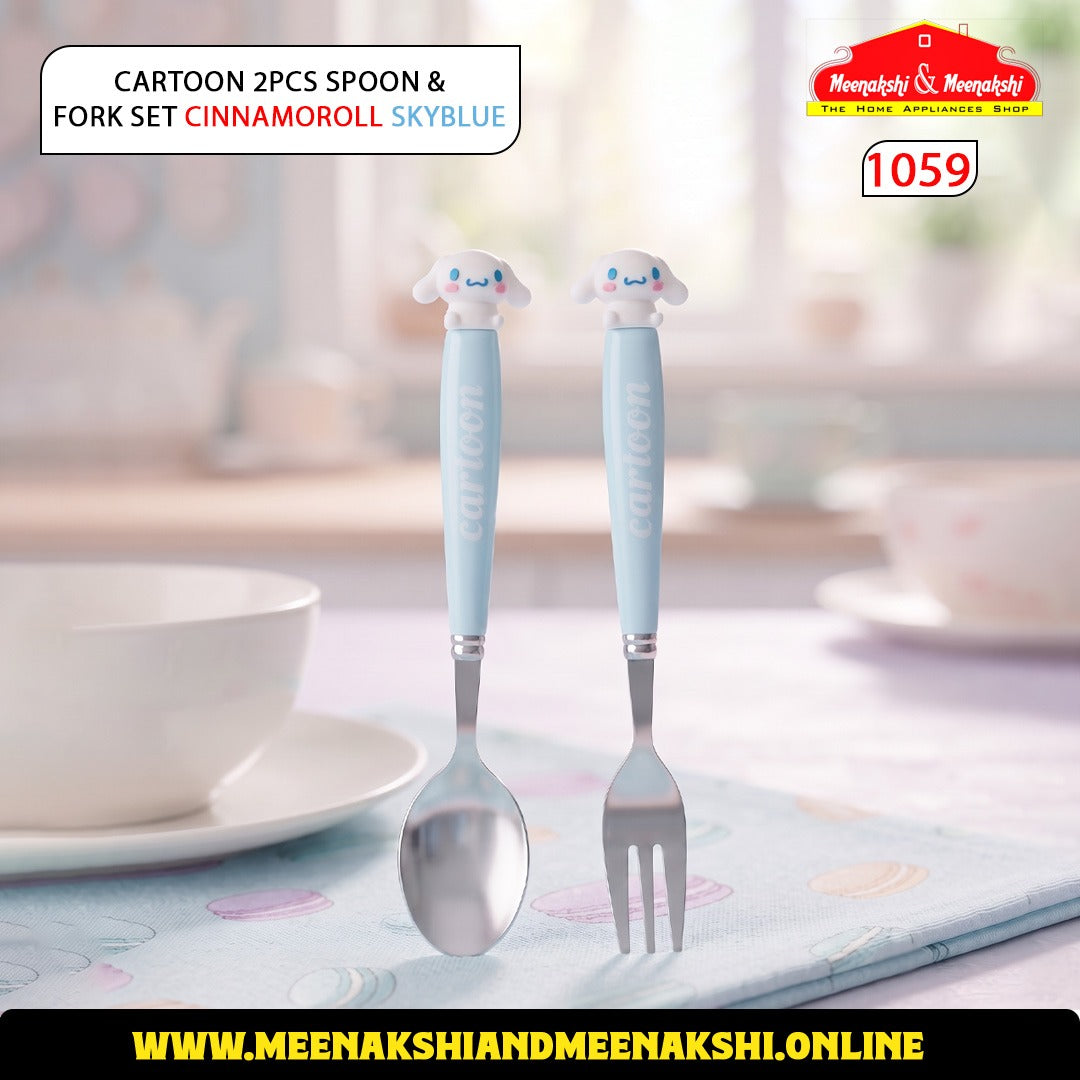 Cartoon 2PCS Spoon & Fork Set Cinnamoroll Skyblue 1059