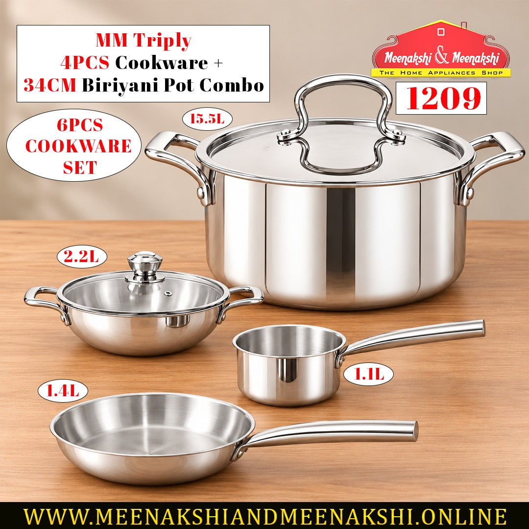 MM Triply 4PCS Cookware + 34CM Biriyani Pot Combo