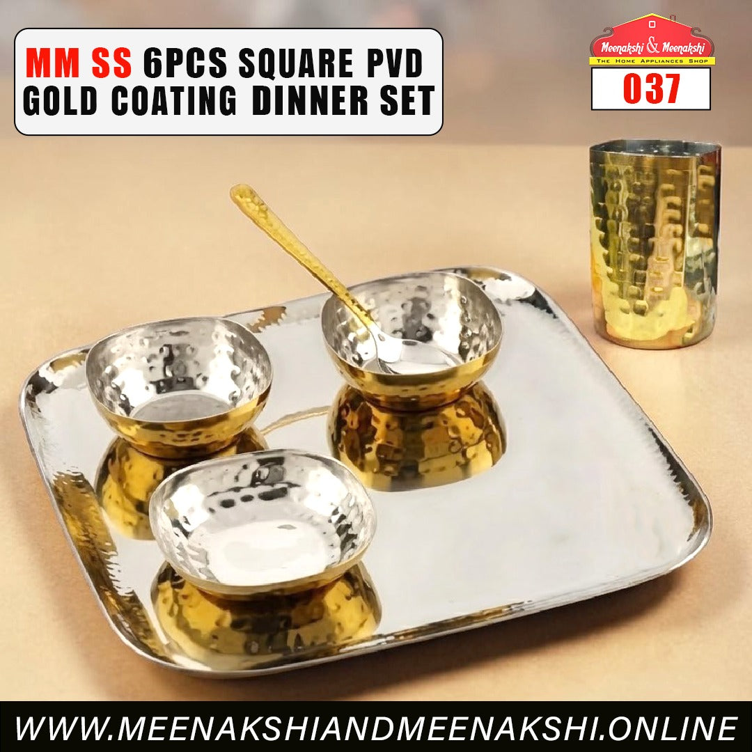 MM SS 6PCS Square PVD Gold Coating Dinner Set 037