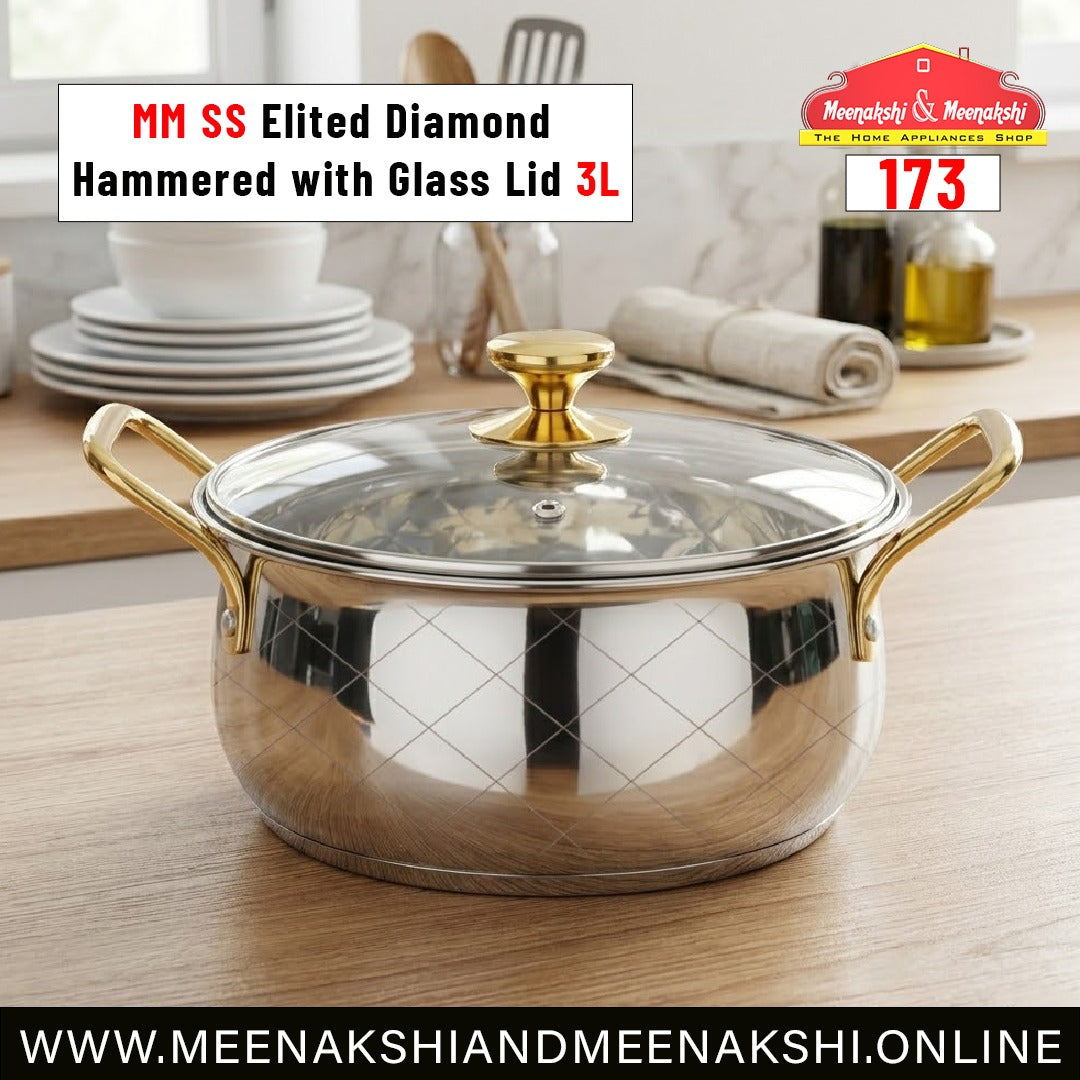 MM SS Elited Diamond Hammered with Glass Lid 3L 173