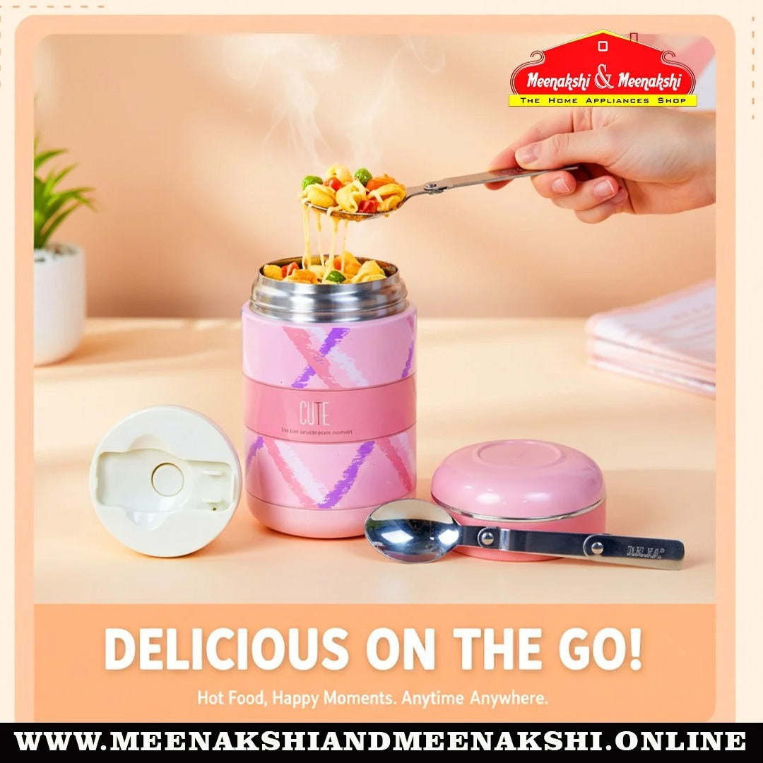 MM SS Food Jar With Foldable Steel Spoon 550ml BabyPink 229