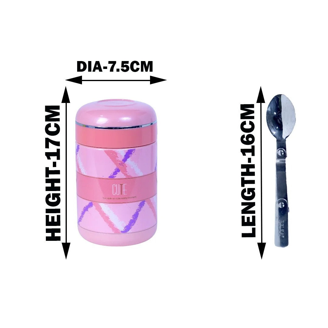 MM SS Food Jar With Foldable Steel Spoon 550ml BabyPink 229