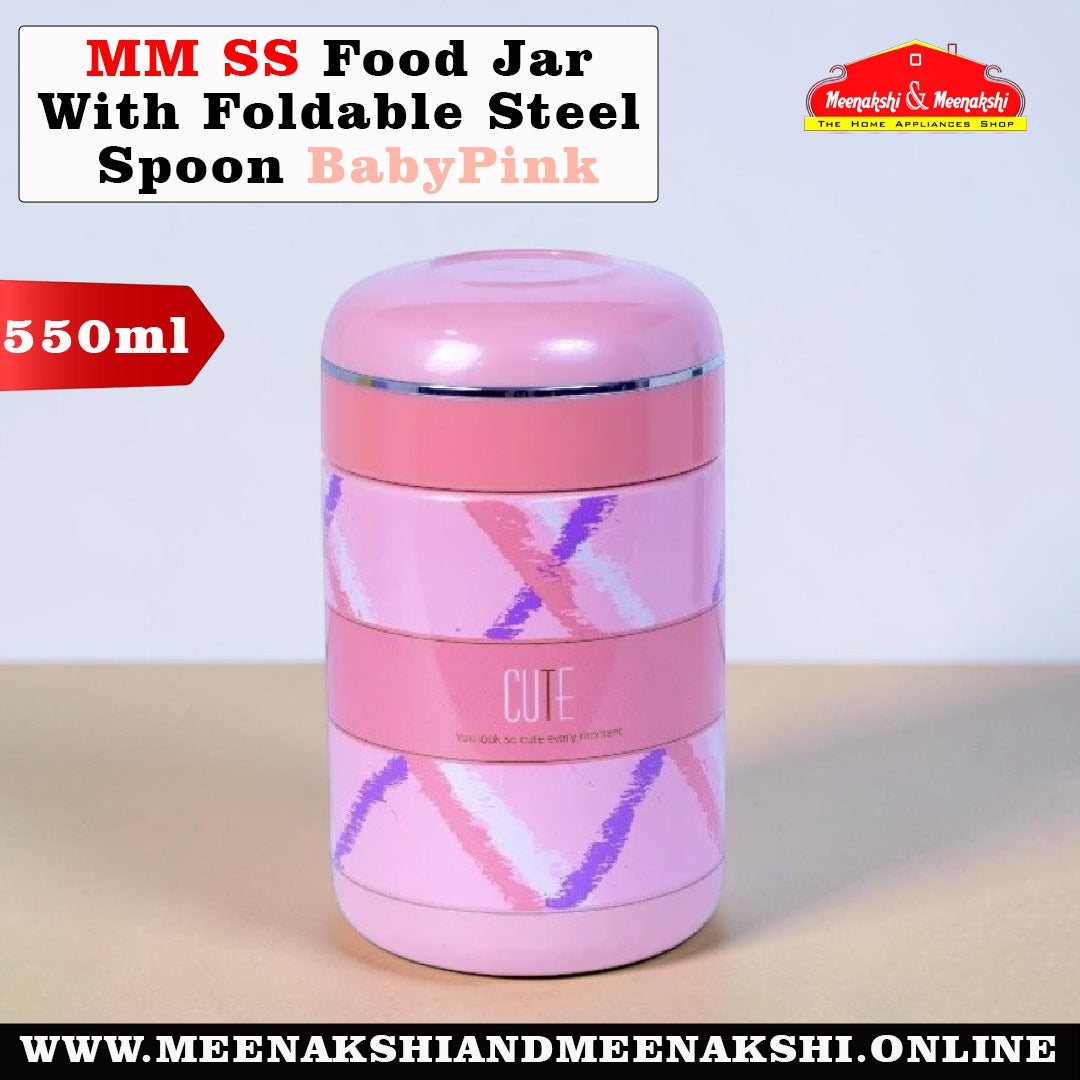 MM SS Food Jar With Foldable Steel Spoon 550ml BabyPink 229