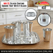 MM SS Silver Coating Square Tray With 4 Glass 432