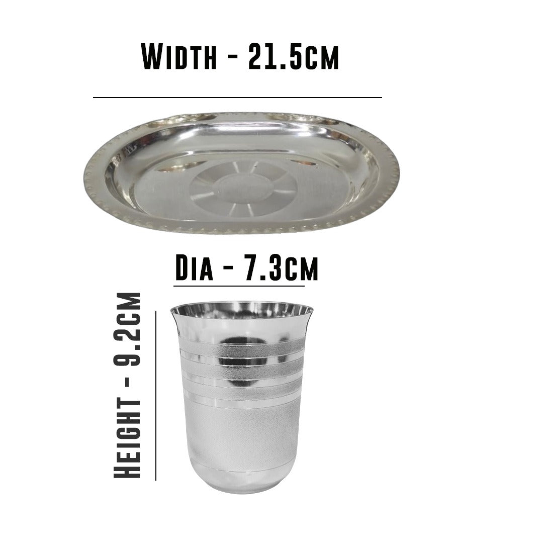 MM SS Silver Coating Oval Tray With 2 Frost Tumbler 646
