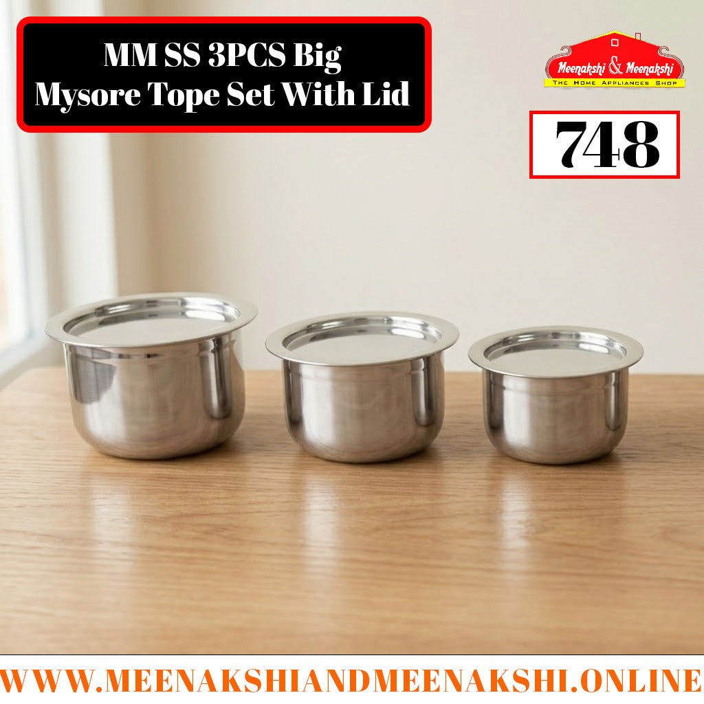 MM SS 3PCS Big Mysore Tope Set With Lid 748
