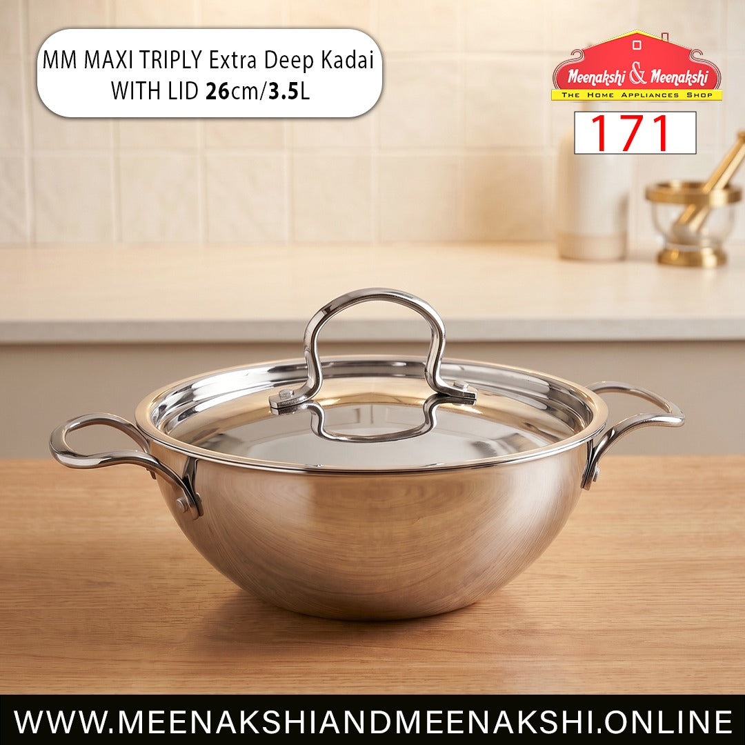 MM Maxi Triply Extra Deep Kadai With Lid 26cm/3.5L 171