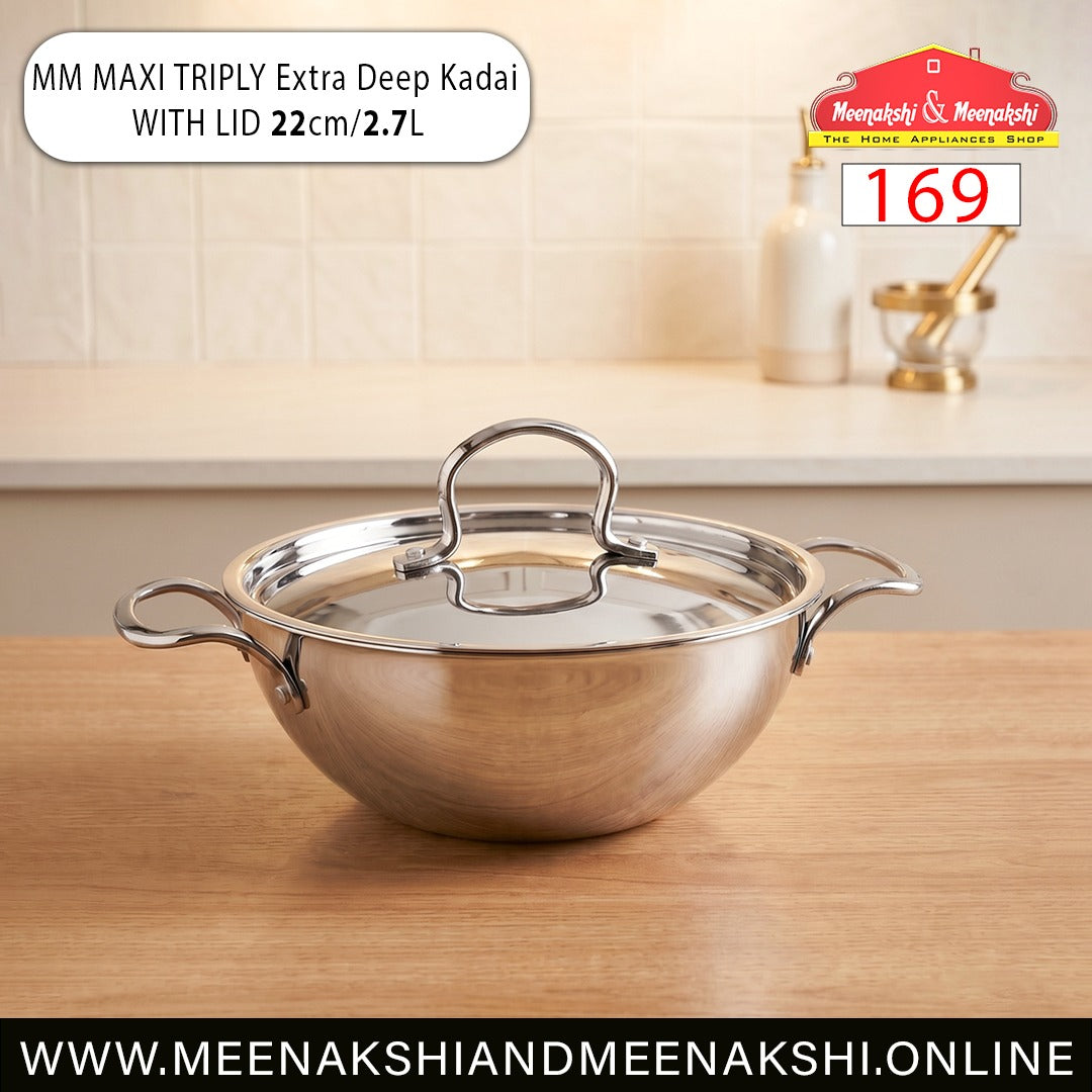 MM Maxi Triply Extra Deep Kadai With Lid 22cm/2.7L 169