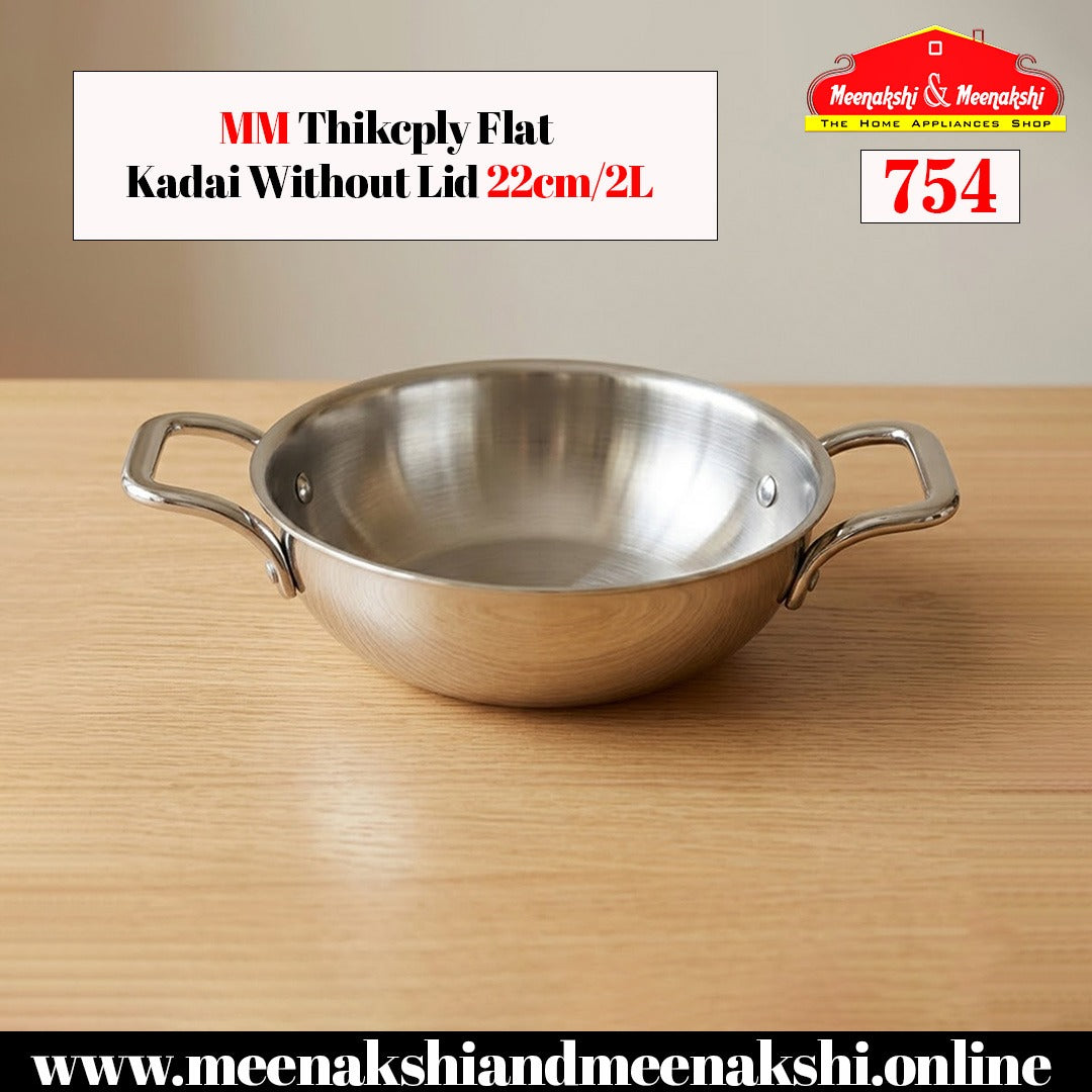 MM Thickply Flat Kadai Without Lid