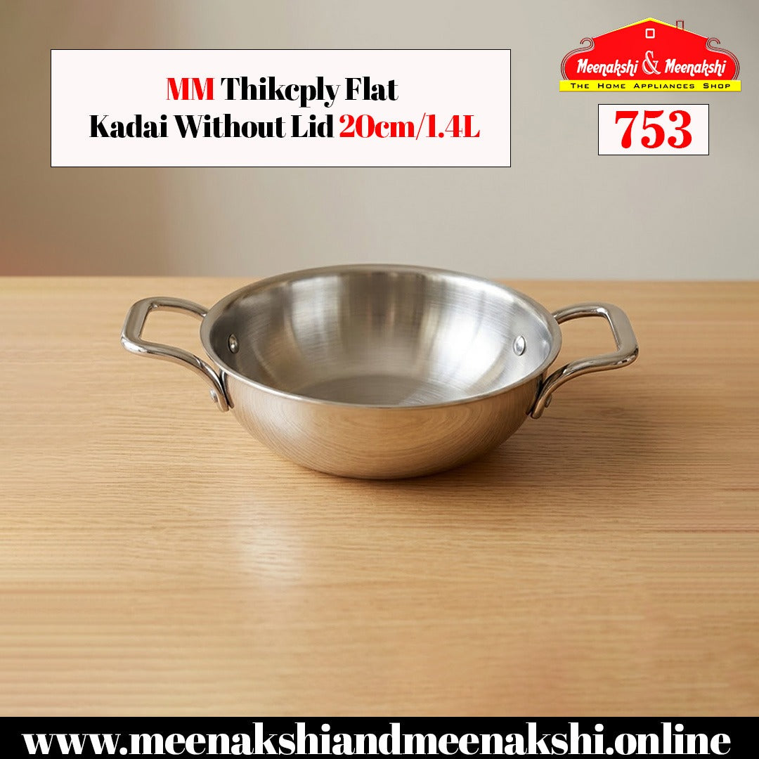 MM Thickply Flat Kadai Without Lid