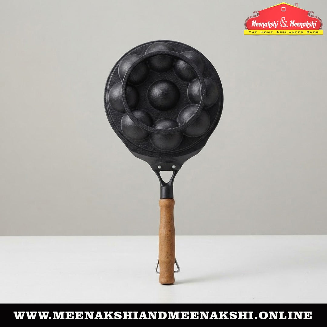 Wooden Handle CI 9Pit Paniyarakal With Glass LID 903