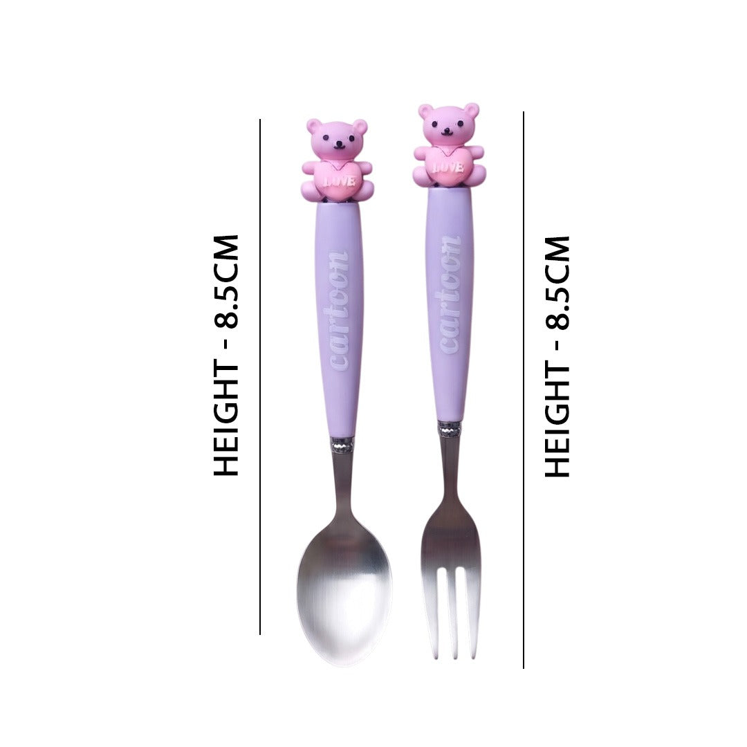 Cartoon 2PCS Spoon & Fork Set Teddy Bear