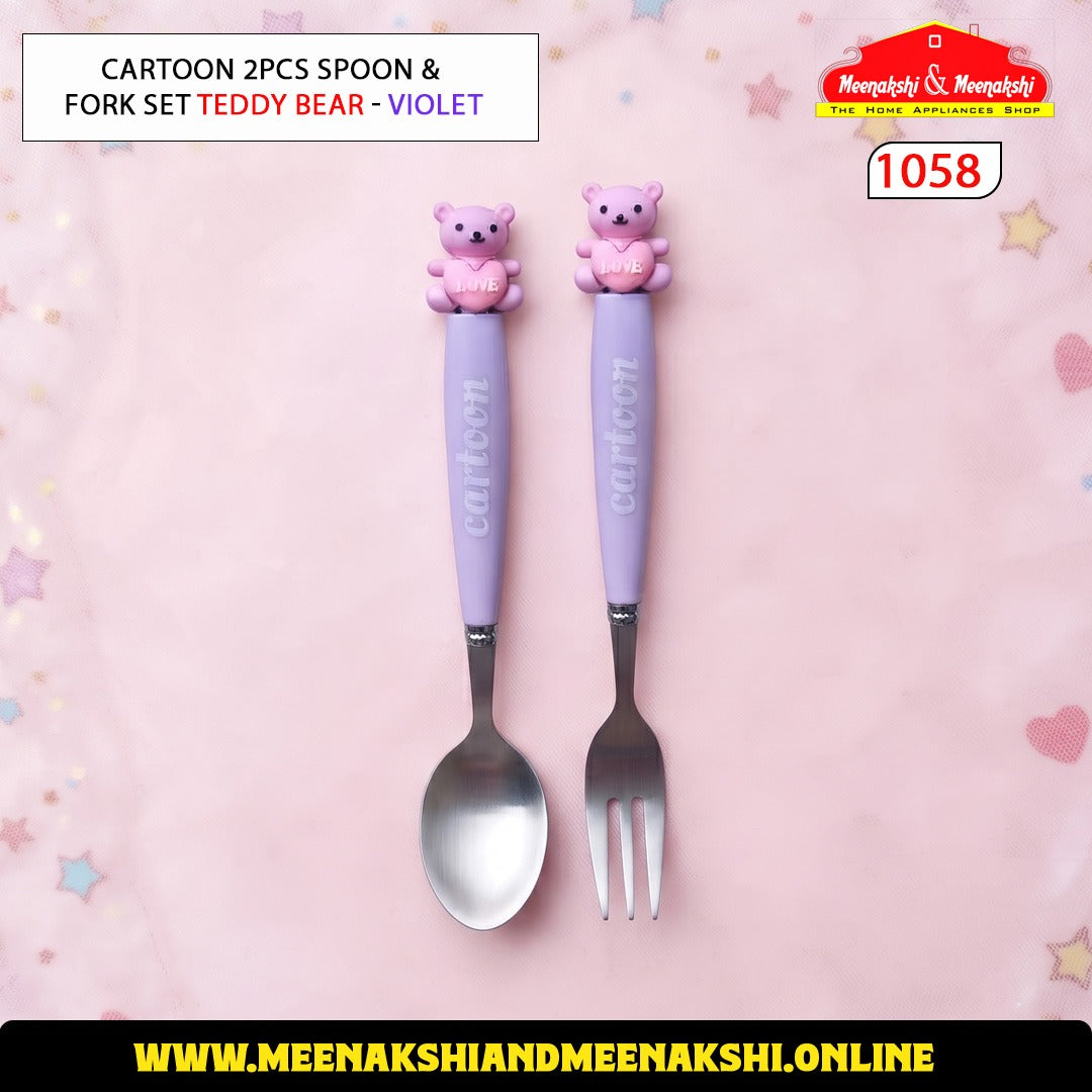 Cartoon 2PCS Spoon & Fork Set Teddy Bear
