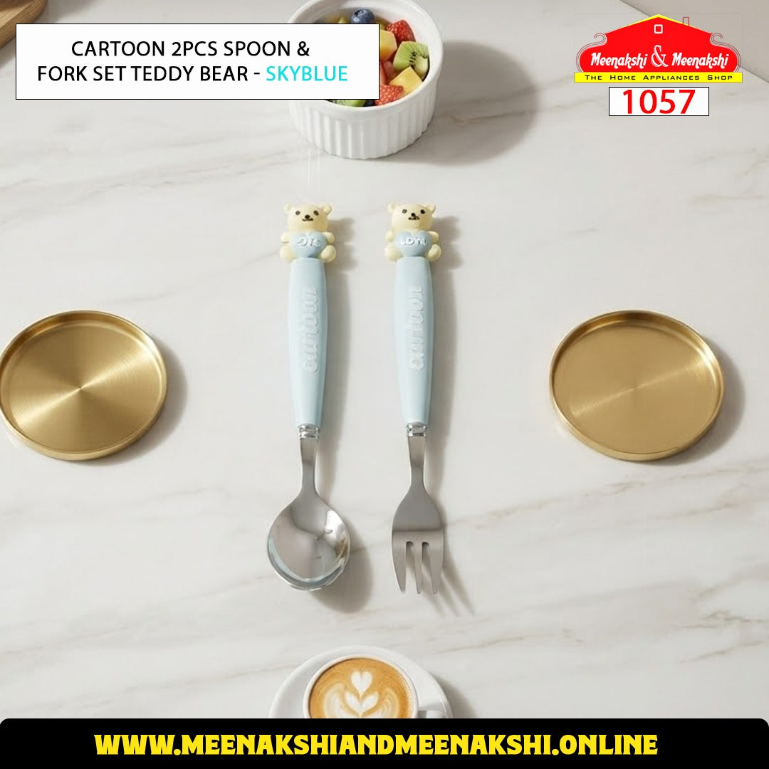 Cartoon 2PCS Spoon & Fork Set Teddy Bear