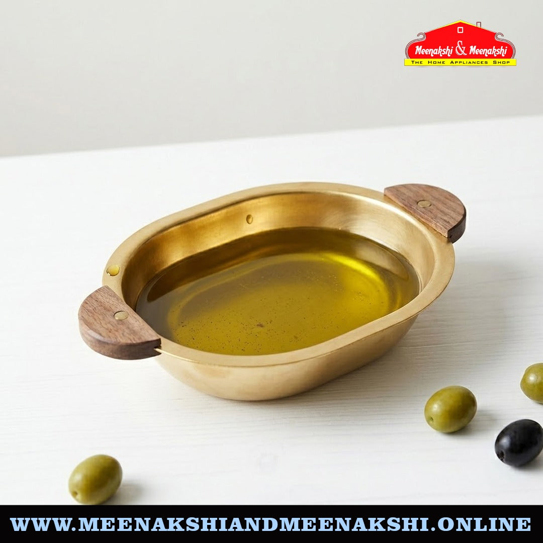 MM SS Gold PVD Coating Woodern Handle Oval Bowl