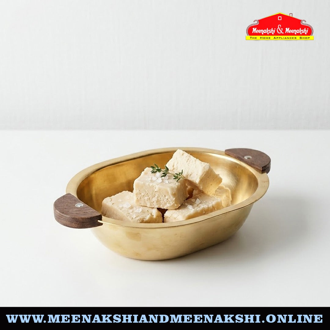 MM SS Gold PVD Coating Woodern Handle Oval Bowl
