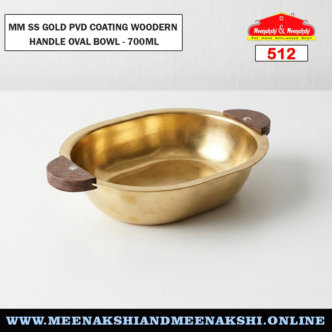 MM SS Gold PVD Coating Woodern Handle Oval Bowl