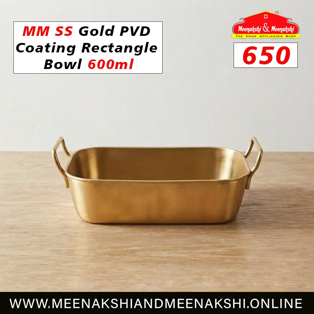 MM SS Gold PVD Coating Rectangle Bowl 600ml 650