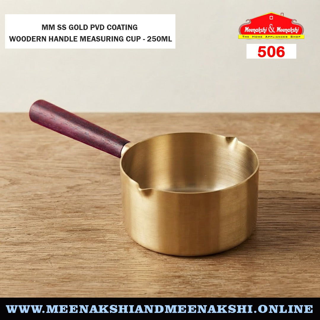 MM SS Gold PVD Coating Woodern Handle Measuring Cup
