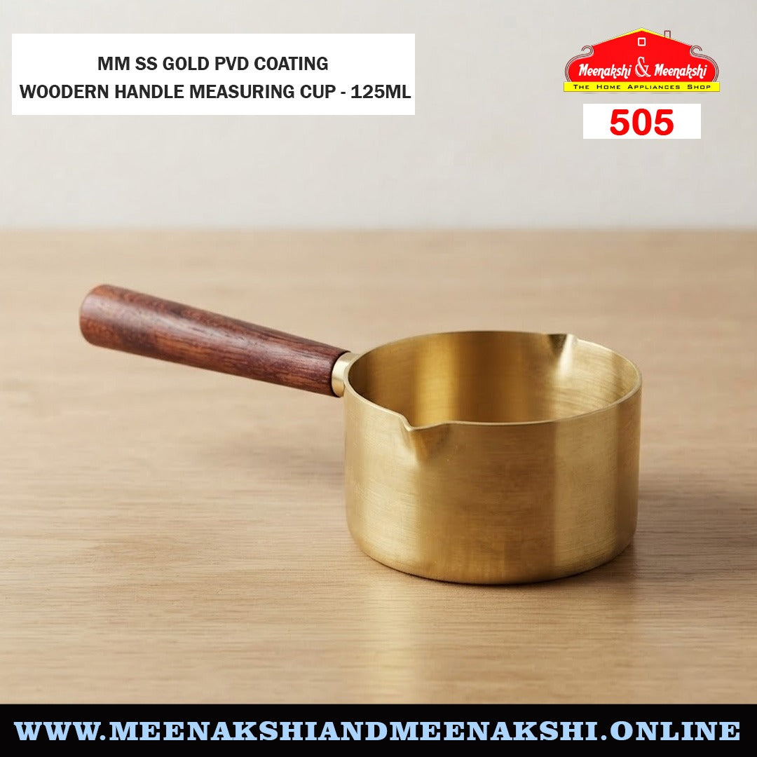MM SS Gold PVD Coating Woodern Handle Measuring Cup
