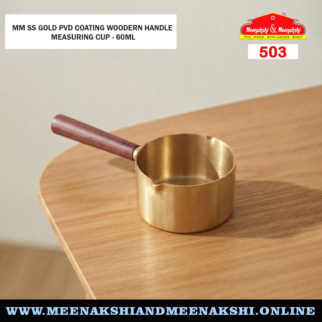 MM SS Gold PVD Coating Woodern Handle Measuring Cup