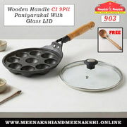 Wooden Handle CI 9Pit Paniyarakal With Glass LID 903