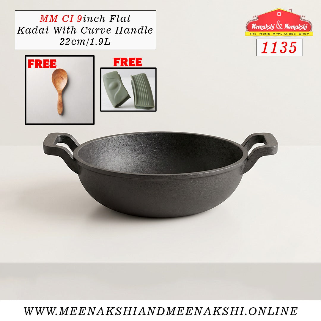 MM CI 9inch Flat Kadai With Curve Handle 22cm/1.9L 1135