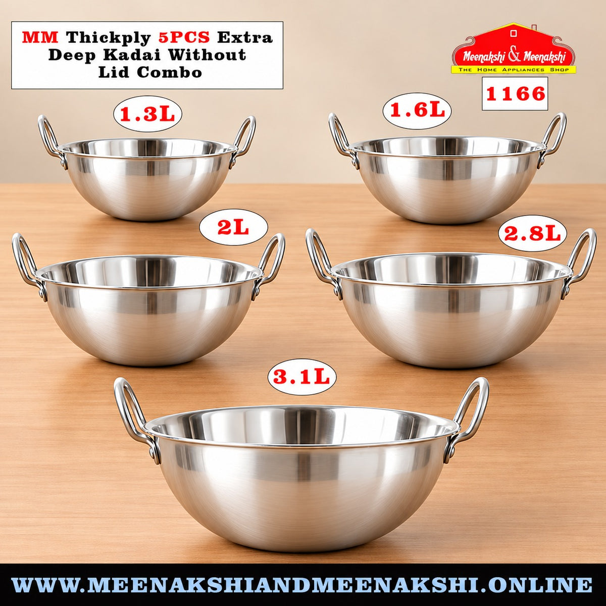 MM Thickply 5PCS Extra Deep Kadai Without Lid  Combo 1166