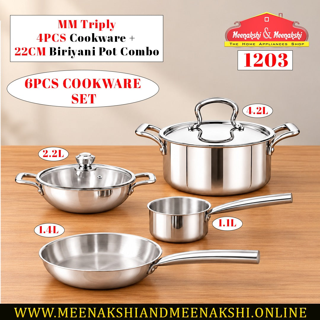 MM Triply 4PCS Cookware + 22CM Biriyani Pot Combo