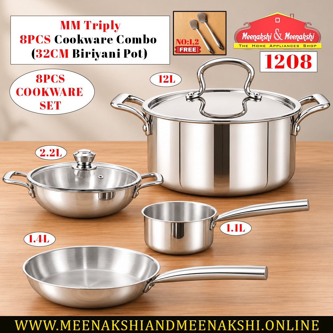 MM Triply 8PCS Cookware Combo (32CM Biriyani Pot)