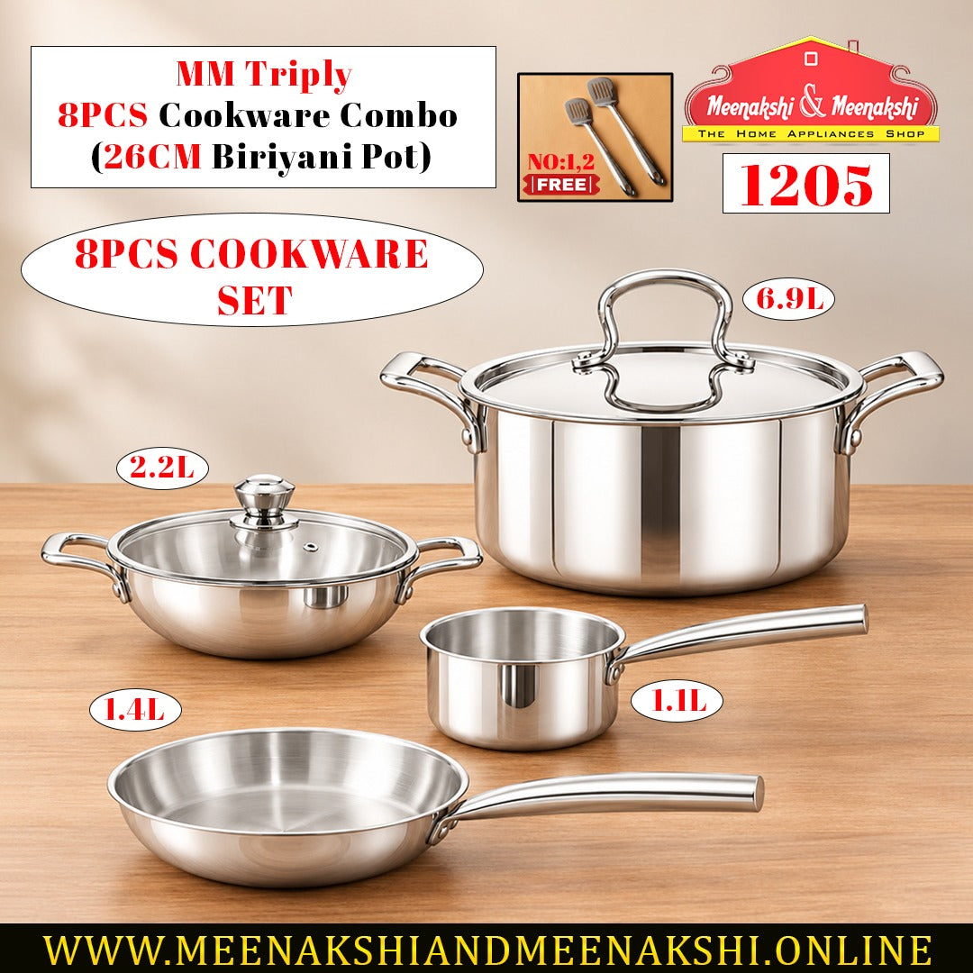 MM Triply 8PCS Cookware Combo (26CM Biriyani Pot)