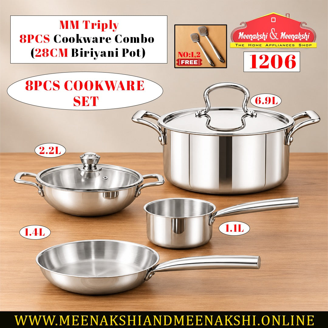 MM Triply 8PCS Cookware Combo (28CM Biriyani Pot)