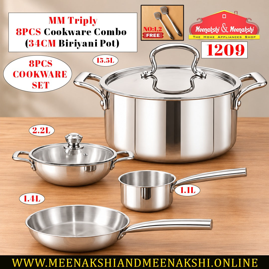 MM Triply 8PCS Cookware Combo (34CM Biriyani Pot)