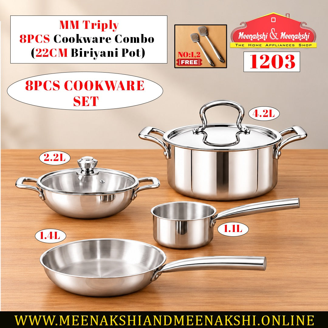MM Triply 8PCS Cookware Combo (22CM Biriyani Pot)