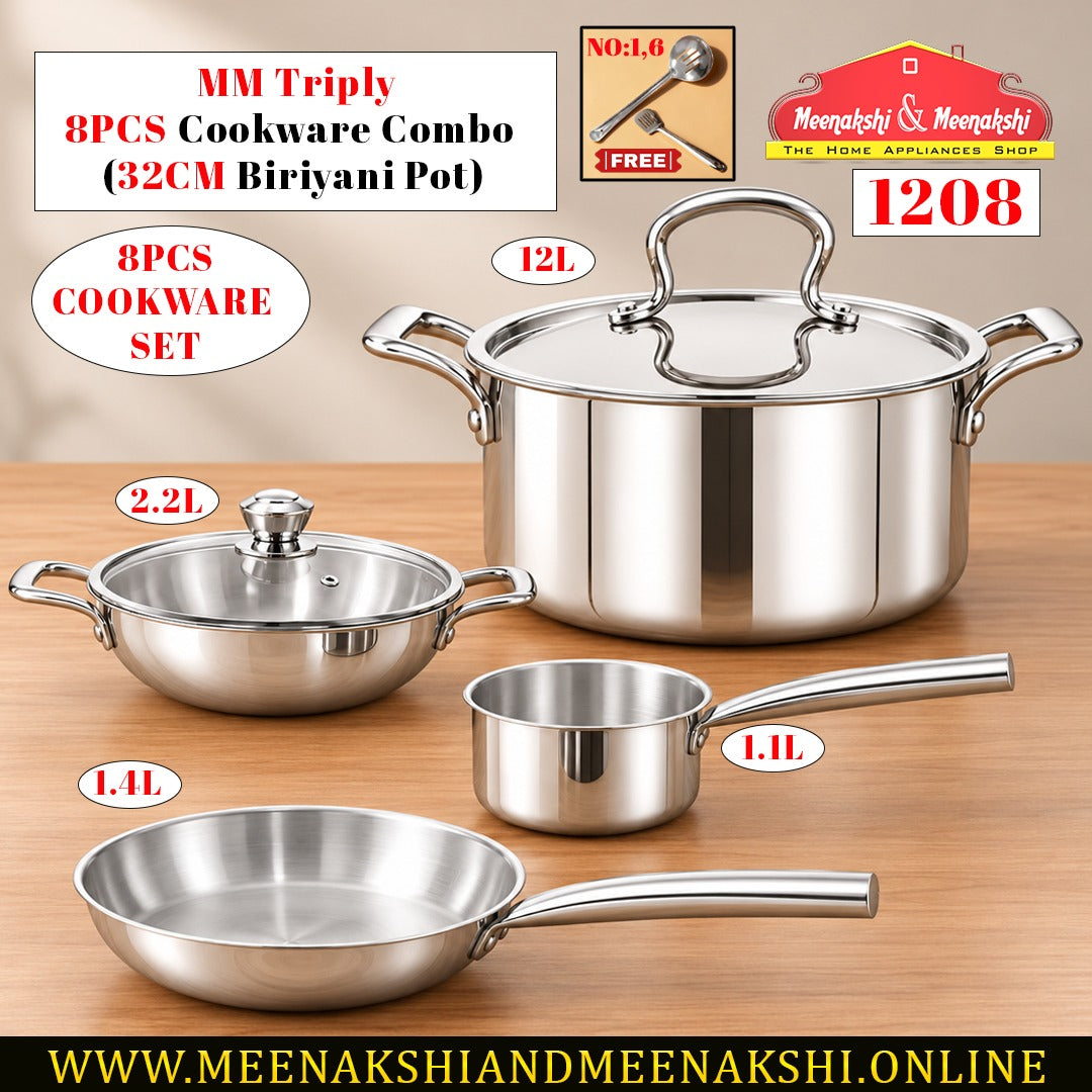 MM Triply 8PCS Cookware Combo (32CM Biriyani Pot)