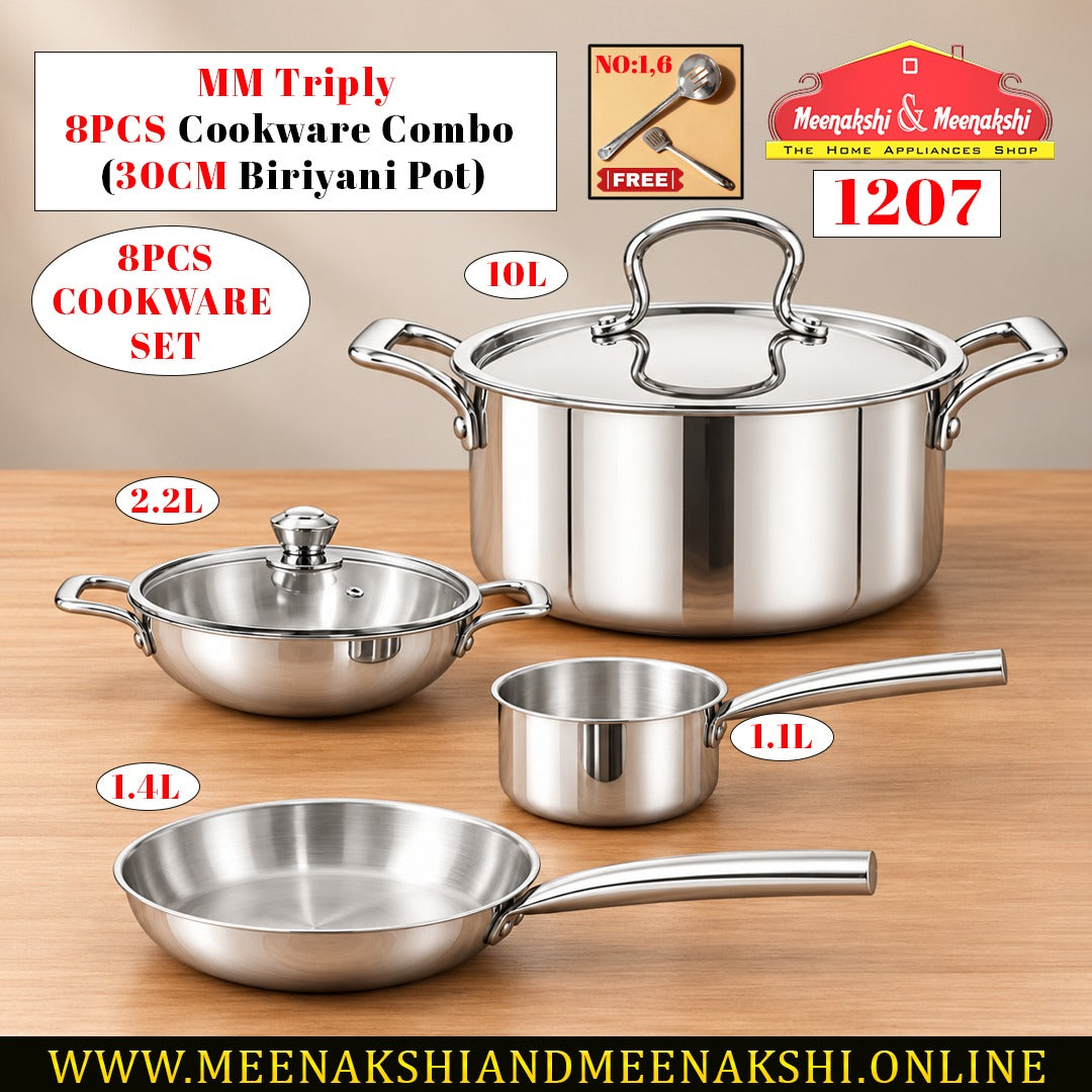MM Triply 8PCS Cookware Combo (30CM Biriyani Pot)