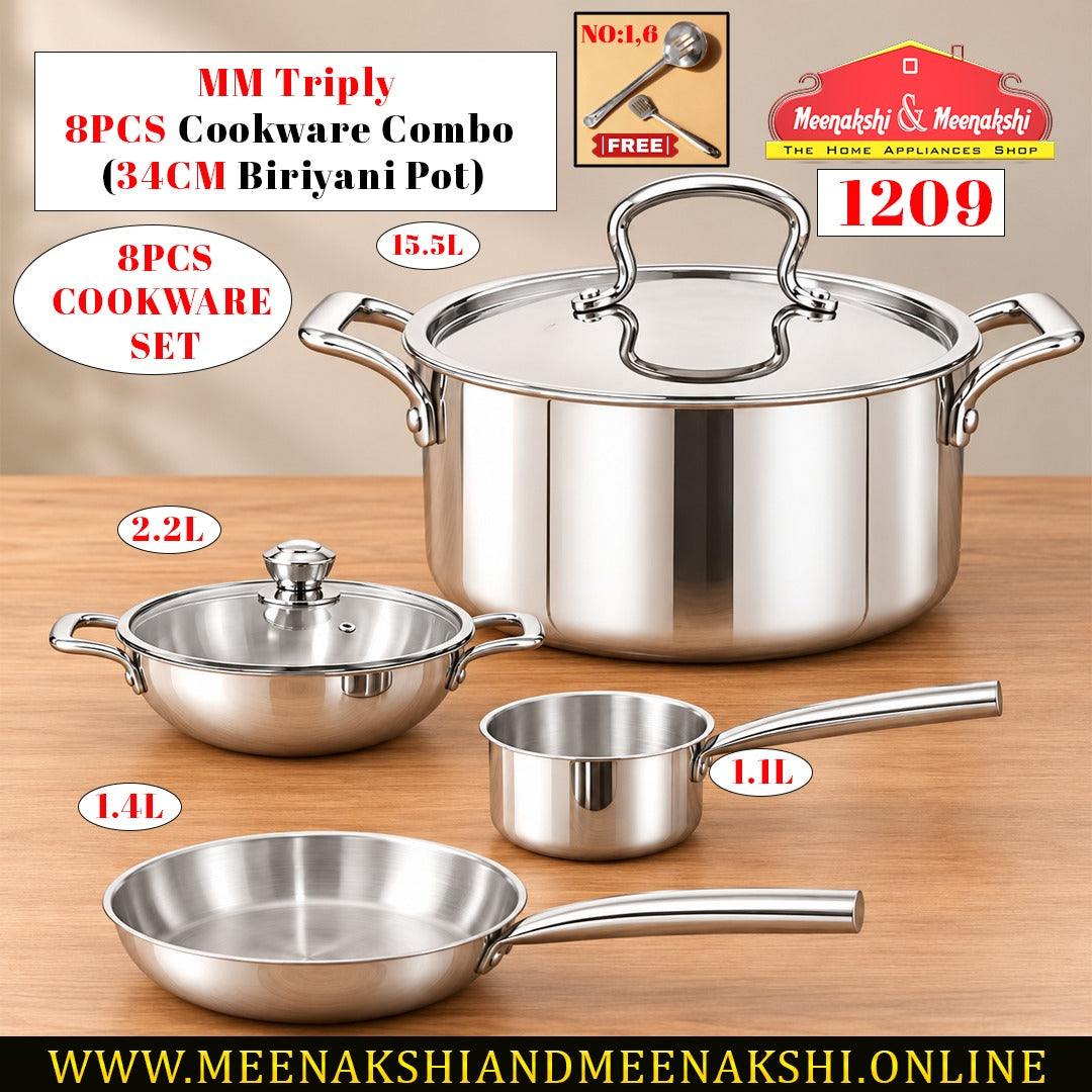 MM Triply 8PCS Cookware Combo (34CM Biriyani Pot)