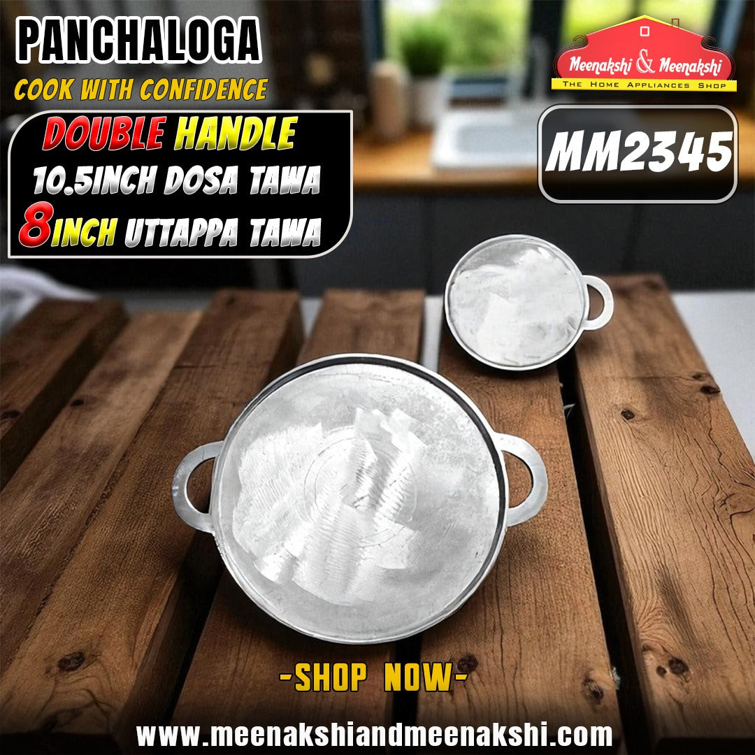 Double Handle Panchaloga Dosa Tawa 10.5 Inch + 8 Inch Uttappam Tawa Combo MM2345