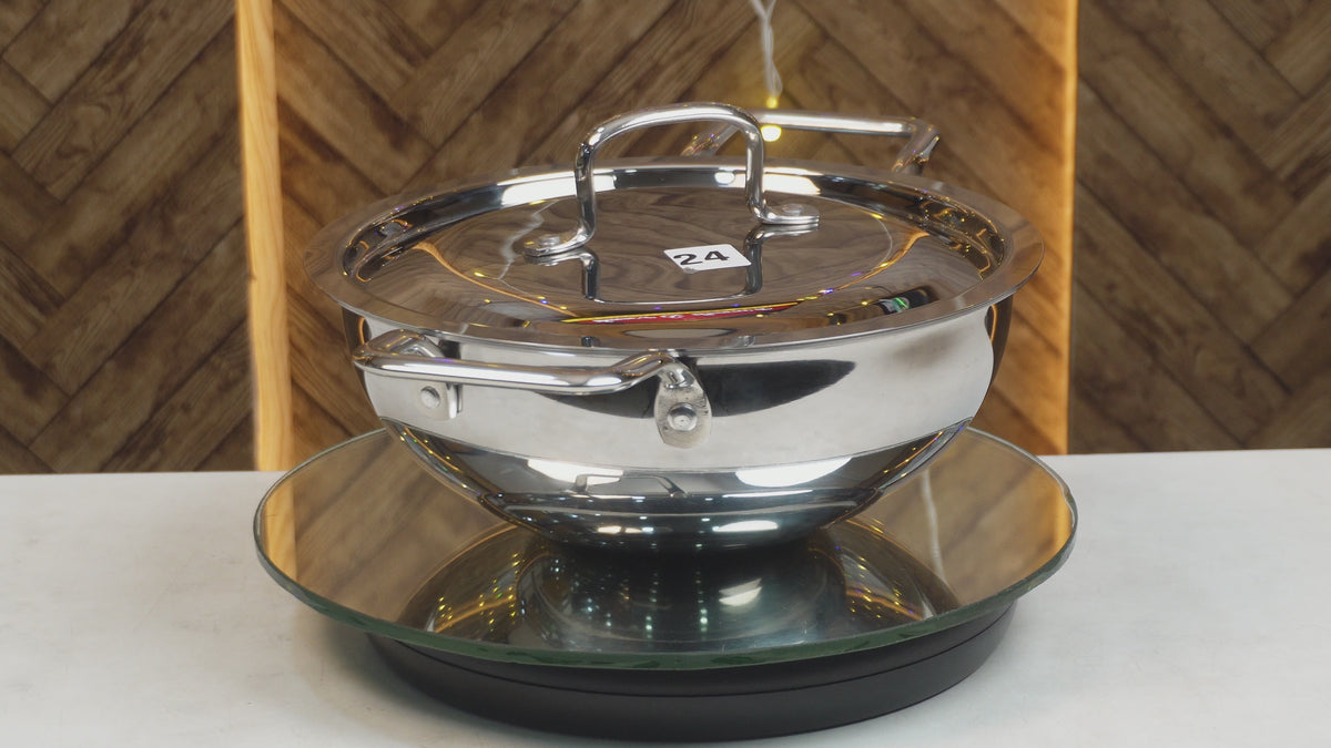 Load video: MM Maxi Triply Extra Deep Kadai With Lid 24cm/3L 170